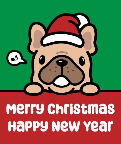 一只可爱的法国斗牛犬戴着圣诞帽,举着牌子,祝你圣诞快乐,新年快乐图片 一只可爱的法国斗牛犬戴着圣诞帽,举着牌子,祝你圣诞快乐,新年快乐图片下载