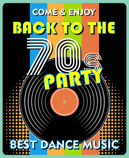 复古70年代的音乐派对和复古黑胶唱片海报在复古设计风格。80年代迪斯科派对。图片 复古70年代的音乐派对和复古黑胶唱片海报在复古设计风格。80年代迪斯科派对。图片下载