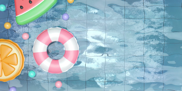 各种充气浮在池中。暑假概念。有创意的旅游理念和文案空间。插图横幅3d渲染插图图片 各种充气浮在池中。暑假概念。有创意的旅游理念和文案空间。插图横幅3d渲染插图图片下载