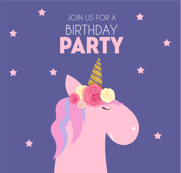 生日派对邀请,可爱的独角兽和图片 生日派对邀请,可爱的独角兽和图片下载