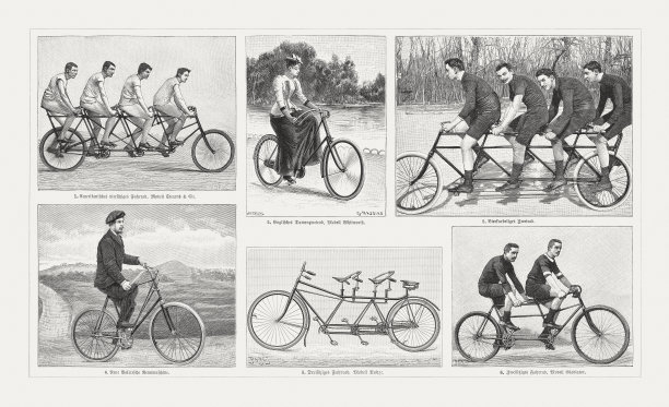 历史悠久的自行车,木刻,出版于1895年图片 历史悠久的自行车,木刻,出版于1895年图片下载