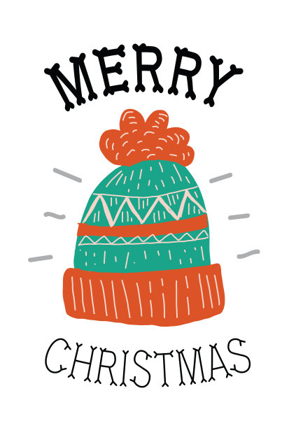 彩色手绘圣诞贺卡编织帽子图片 彩色手绘圣诞贺卡编织帽子图片下载