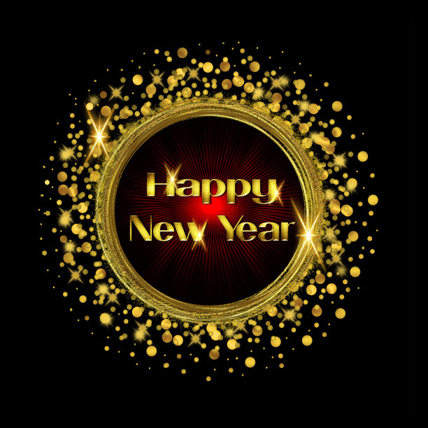 黄金和黑色假日背景。金色新年快乐文字与闪光和彩纸框。图片 黄金和黑色假日背景。金色新年快乐文字与闪光和彩纸框。图片下载