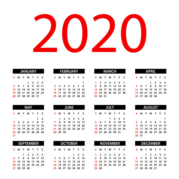 日历2020 -简单布局插图。一周从周日开始。2020年日历图片 日历2020 -简单布局插图。一周从周日开始。2020年日历图片下载