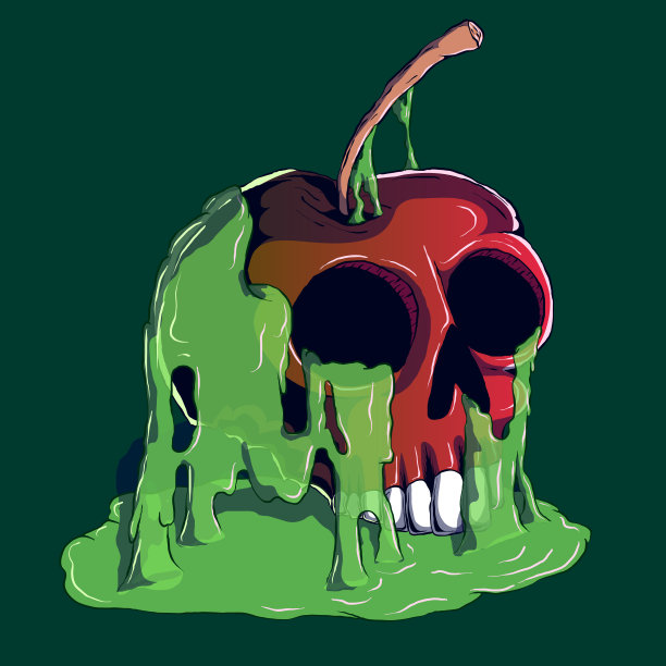 手绘插图-有毒的苹果。头骨。图片 手绘插图-有毒的苹果。头骨。图片下载