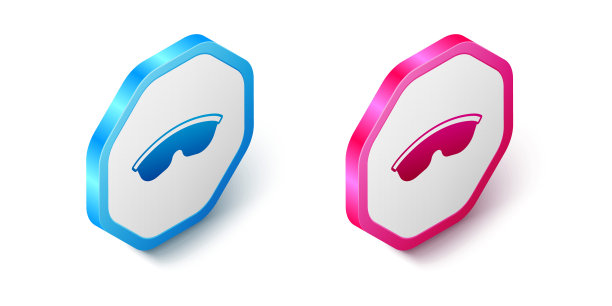 等距安全护目镜眼镜图标隔离在白色背景。六角按钮。向量图片 等距安全护目镜眼镜图标隔离在白色背景。六角按钮。向量图片下载