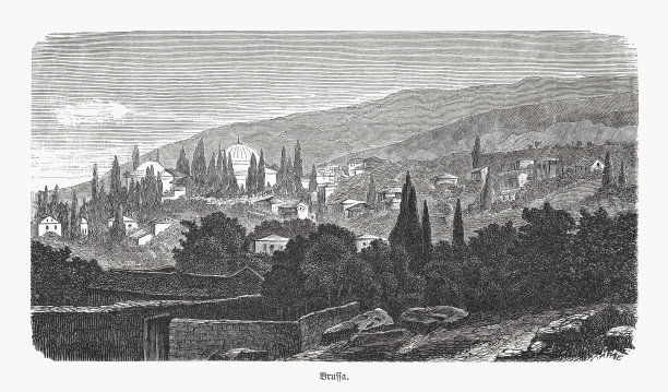 土耳其布尔萨的历史观,木刻,出版于1893年图片 土耳其布尔萨的历史观,木刻,出版于1893年图片下载