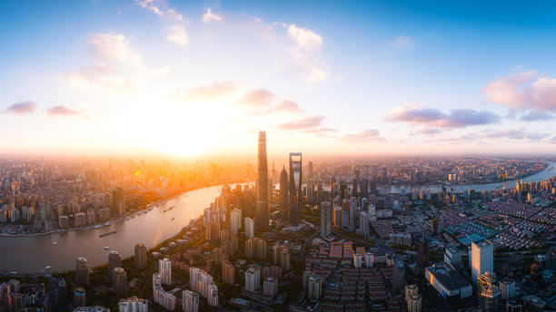 上海日落时分的航拍景色图片下载