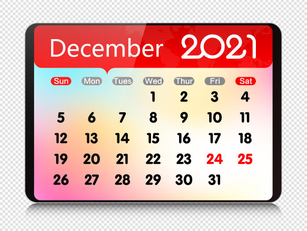 矢量12月2021年日历上的数字平板隔离图片 矢量12月2021年日历上的数字平板隔离图片下载