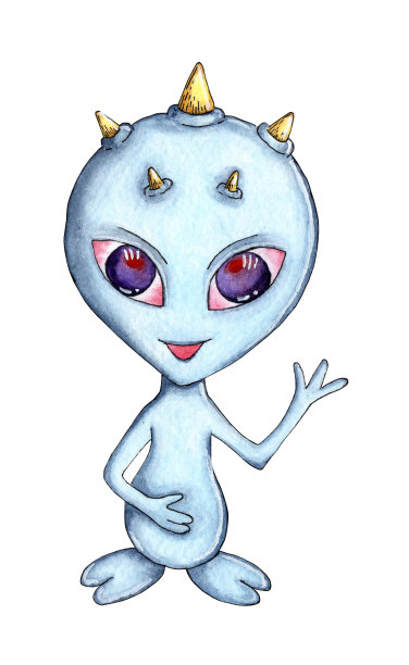一个可爱的蓝色外星人的幼稚水彩画图片 一个可爱的蓝色外星人的幼稚水彩画图片下载