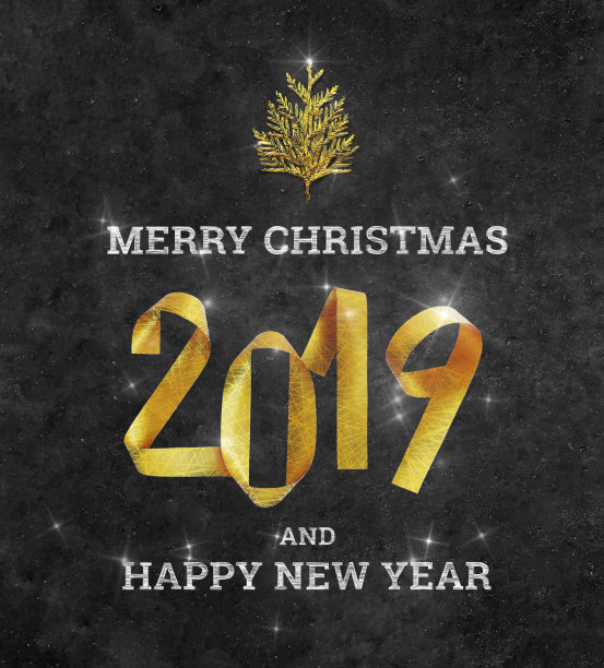 圣诞快乐和2019年新年快乐-圣诞贺卡设计与金色3D数字位于黑色空间与星星手写文本和抽象圣诞树图片 圣诞快乐和2019年新年快乐-圣诞贺卡设计与金色3D数字位于黑色空间与星星手写文本和抽象圣诞树图片下载