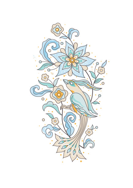 矢量花卉插图与鸟,小插图,边界,设计元素。东方风格元素。图片 矢量花卉插图与鸟,小插图,边界,设计元素。东方风格元素。图片下载