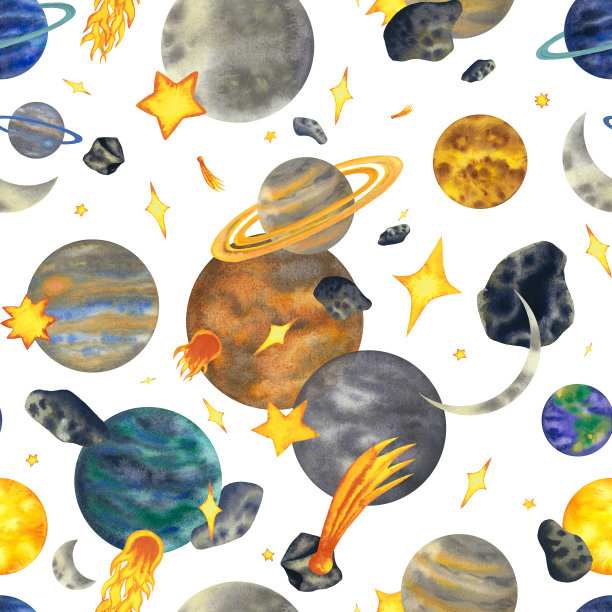 水彩无缝图案与太阳系的行星水星,金星,地球,火星,木星,土星,天王星,海王星和月球,小行星,流星,恒星。背景与卡通星球和太阳。宇宙天文学插图。手绘隔离图片 水彩无缝图案与太阳系的行星水星,金星,地球,火星,木星,土星,天王星,海王星和月球,小行星,流星,恒星。背景与卡通星球和太阳。宇宙天文学插图。手绘隔离图片下载