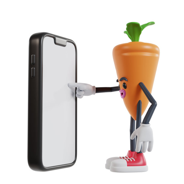 3d卡通胡萝卜人物用食指触摸手机屏幕图片 3d卡通胡萝卜人物用食指触摸手机屏幕图片下载