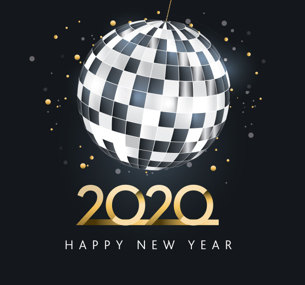 2020年新年快乐迪斯科球贺卡横幅设计在金属黄金与闪光图片 2020年新年快乐迪斯科球贺卡横幅设计在金属黄金与闪光图片下载