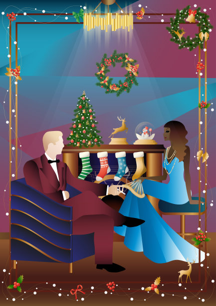 穿着讲究的人站在装饰好的壁炉旁图片 穿着讲究的人站在装饰好的壁炉旁图片下载