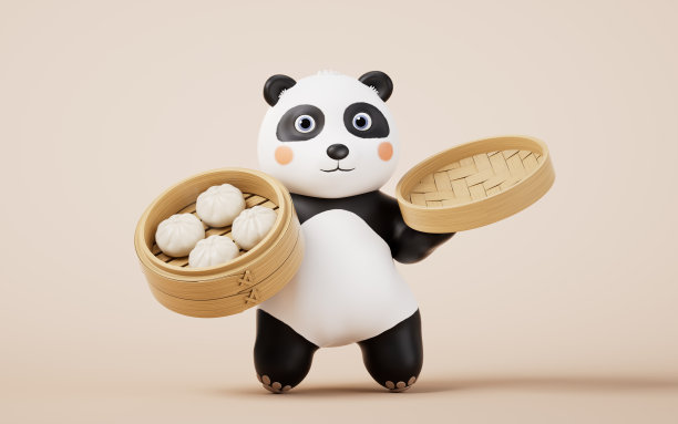 卡通熊猫和中国食物包子,3d渲染。图片 卡通熊猫和中国食物包子,3d渲染。图片下载