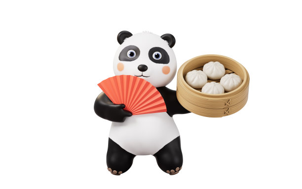 卡通熊猫和中国食物包子,3d渲染。图片 卡通熊猫和中国食物包子,3d渲染。图片下载