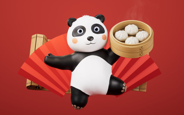 卡通熊猫和中国食物包子,3d渲染。图片 卡通熊猫和中国食物包子,3d渲染。图片下载