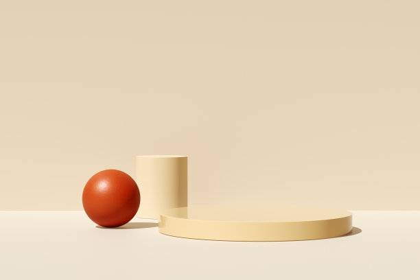 圆形米色讲台或基座,米色背景上有几何形状。图片 圆形米色讲台或基座,米色背景上有几何形状。图片下载