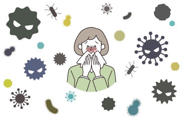 患感冒病毒的女病人插画(白色背景/透明背景)图片 患感冒病毒的女病人插画(白色背景/透明背景)图片下载