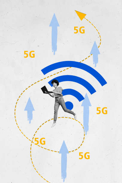 快乐的美国女孩在涂鸦背景前快速使用笔记本电脑,展示5G WiFi信号条形箭头进度的竖向照片拼贴。图片 快乐的美国女孩在涂鸦背景前快速使用笔记本电脑,展示5G WiFi信号条形箭头进度的竖向照片拼贴。图片下载