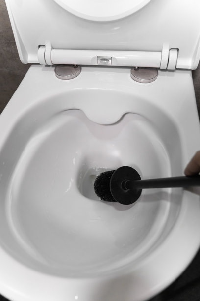 黑色马桶刷悬浮在一个开放的、洁白的马桶碗上,突显了卫生间卫生的重要性,传达出清洁和清新的感觉。竖版照片图片 黑色马桶刷悬浮在一个开放的、洁白的马桶碗上,突显了卫生间卫生的重要性,传达出清洁和清新的感觉。竖版照片图片下载