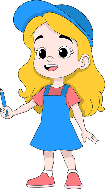 蓝色连衣裙卡通校服女孩与铅笔插画图片 蓝色连衣裙卡通校服女孩与铅笔插画图片下载