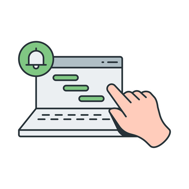 笔记本电脑上的手部排期插画。数字规划场景。工作流程管理扁平化风格。图片 笔记本电脑上的手部排期插画。数字规划场景。工作流程管理扁平化风格。图片下载