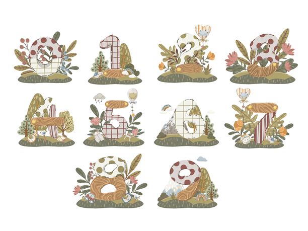 可爱的波西米亚风格字母和数字套装,带有木纹纹理图片 可爱的波西米亚风格字母和数字套装,带有木纹纹理图片下载