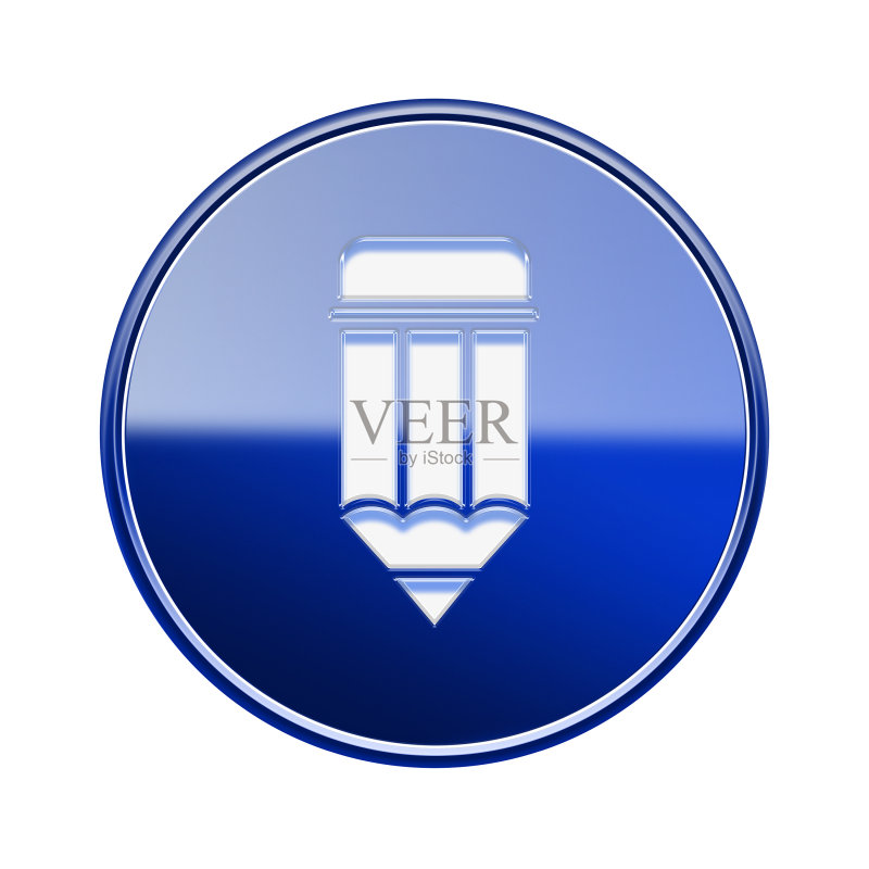 白色背景上的蓝色光面铅笔图标图标素材