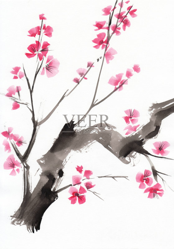 开花的树插画图片素材