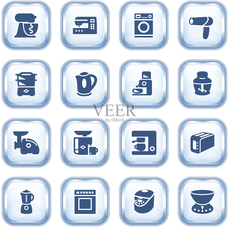 光面按钮上的家用电器Web图标,第2组图标素材
