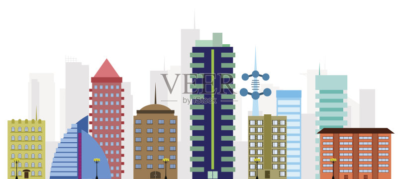 彩色矢量城市正版插画素材