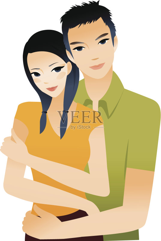 年轻夫妇拥抱插画图片素材