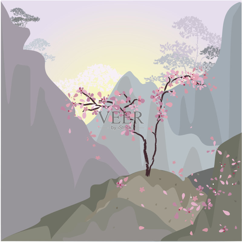 山岩上的树正版插画素材