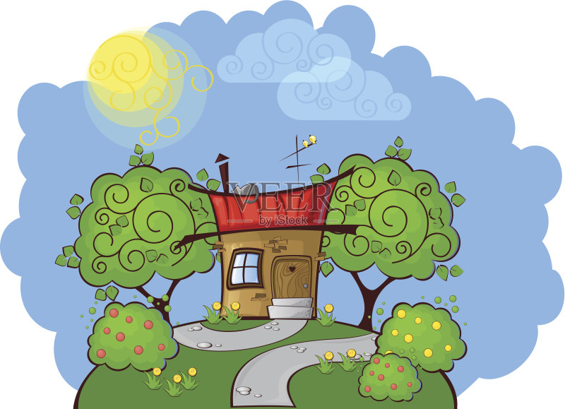 背景卡通房子正版插画素材