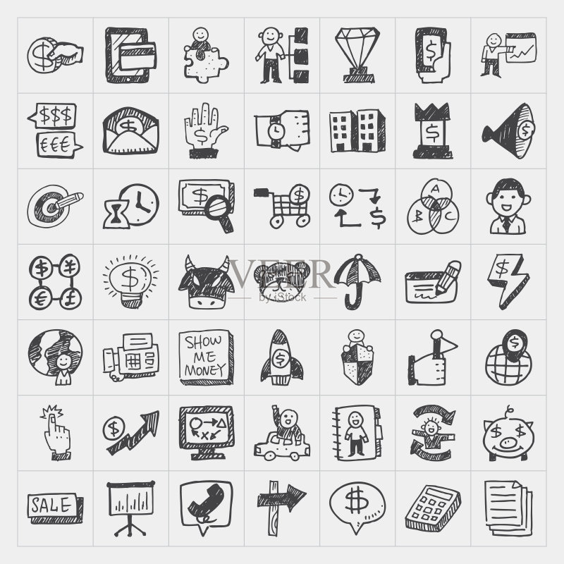 与商业相关物品的素描图标图标素材