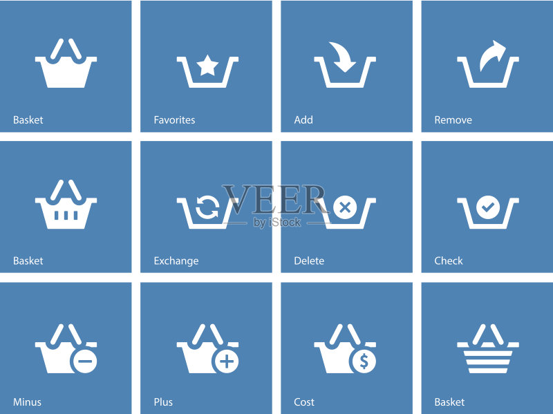 蓝色背景上的购物篮图标图标素材
