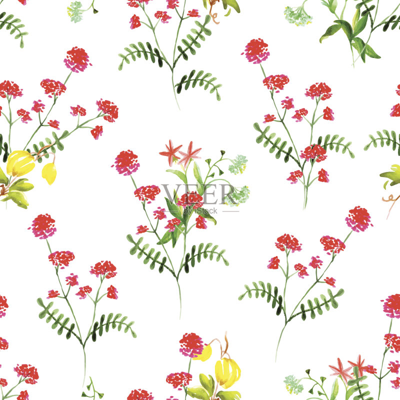 夏季花卉水彩无缝矢量图案正版插画素材