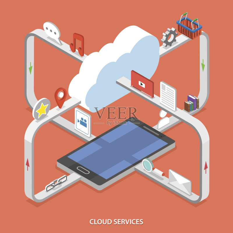 云服务平面等距矢量概念。正版插画素材