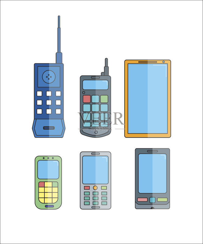 手机发展历程图标。通信电话的进步图标素材