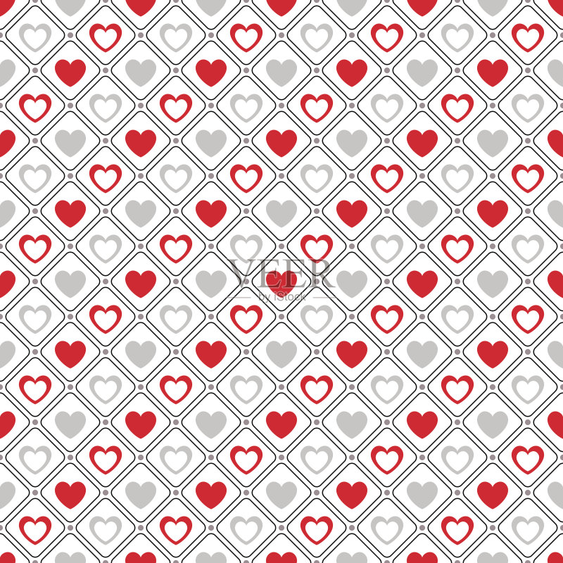 无缝几何图案与心。矢量图正版插画素材