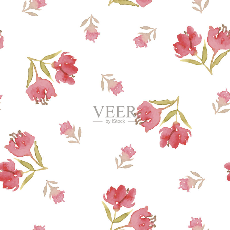 无缝图案水彩花正版插画素材