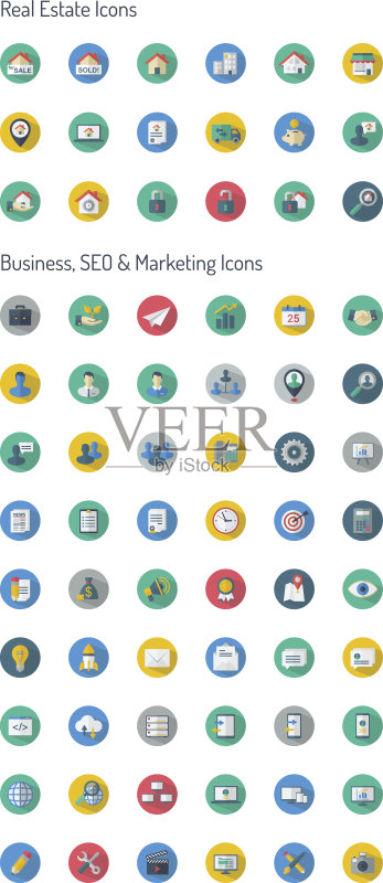 长阴影图标集-房地产与商业、SEO、营销图标图标素材