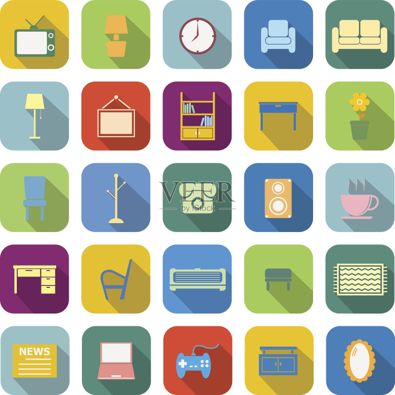 带长阴影的客厅彩色图标图标素材