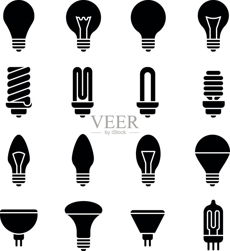 灯泡和LED灯矢量图标图标素材
