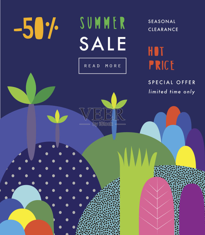 社交媒体销售标题或横幅与折扣优惠。正版插画素材