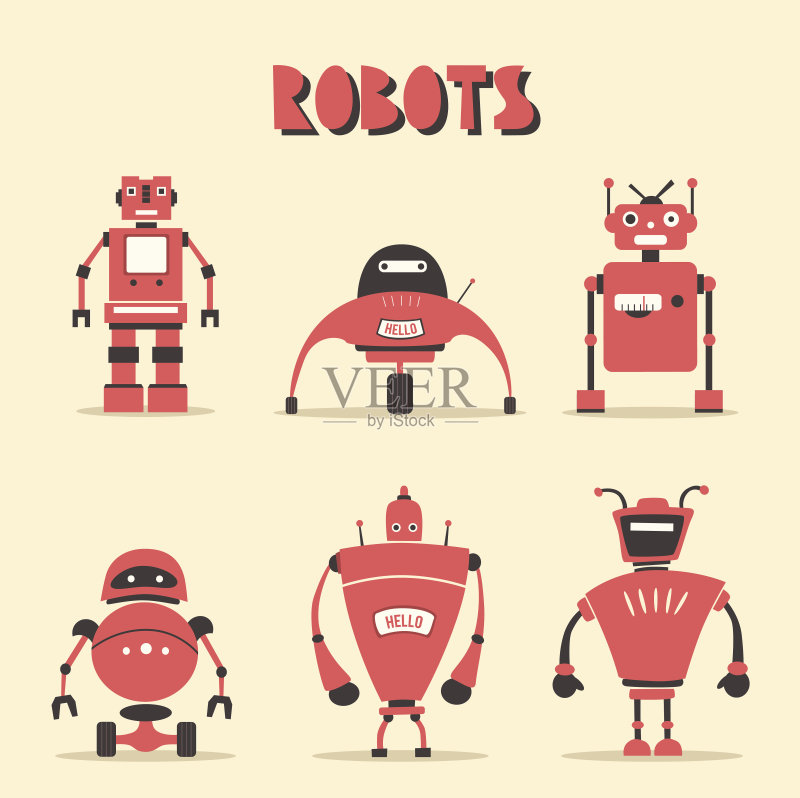 的机器人。复古风格。卡通矢量图正版插画素材