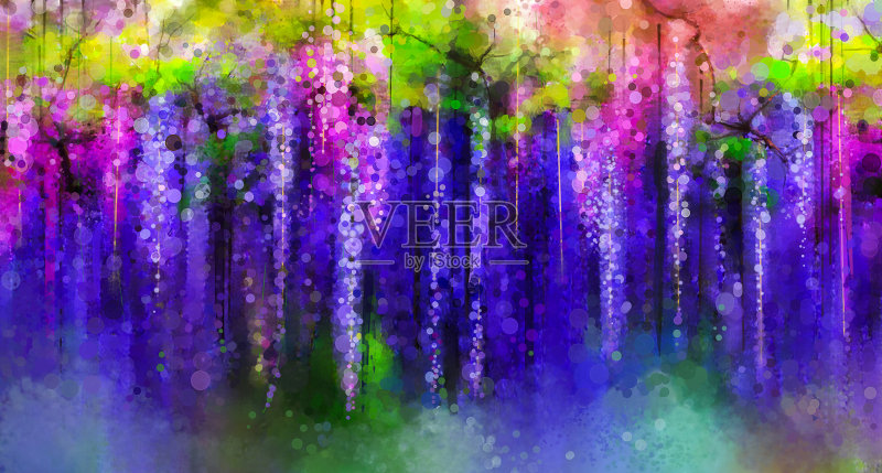 春天紫花紫藤。水彩画正版插画素材